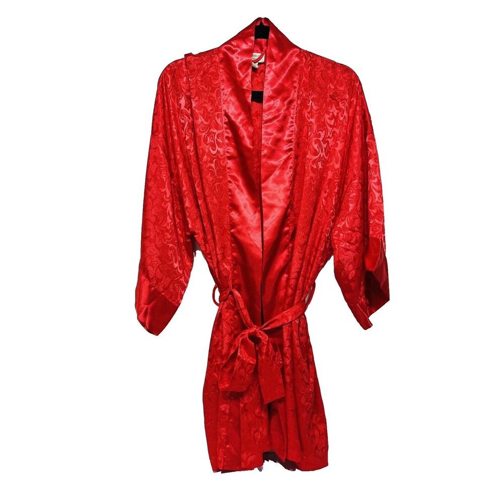 Vintage Victoria's Secret Gold Label Coral Red satin jacquard robe Y2K